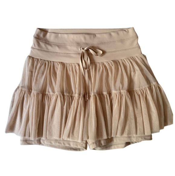 POPFLEX cafe au lait Layered Tulle Mini Skirt with Drawstring Waist and Pocket - Picture 7 of 8